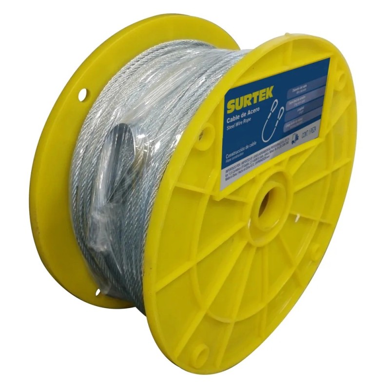 Surtek CA116 Cable de acero con guardacabo 3/16" x 76 m construcción de 7 x 7 Surtek