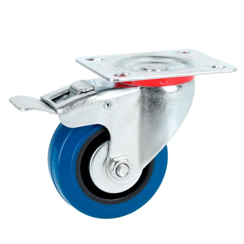 Surtek RGO7B Rodaja de goma elástica giratoria con freno azul 3" Surtek