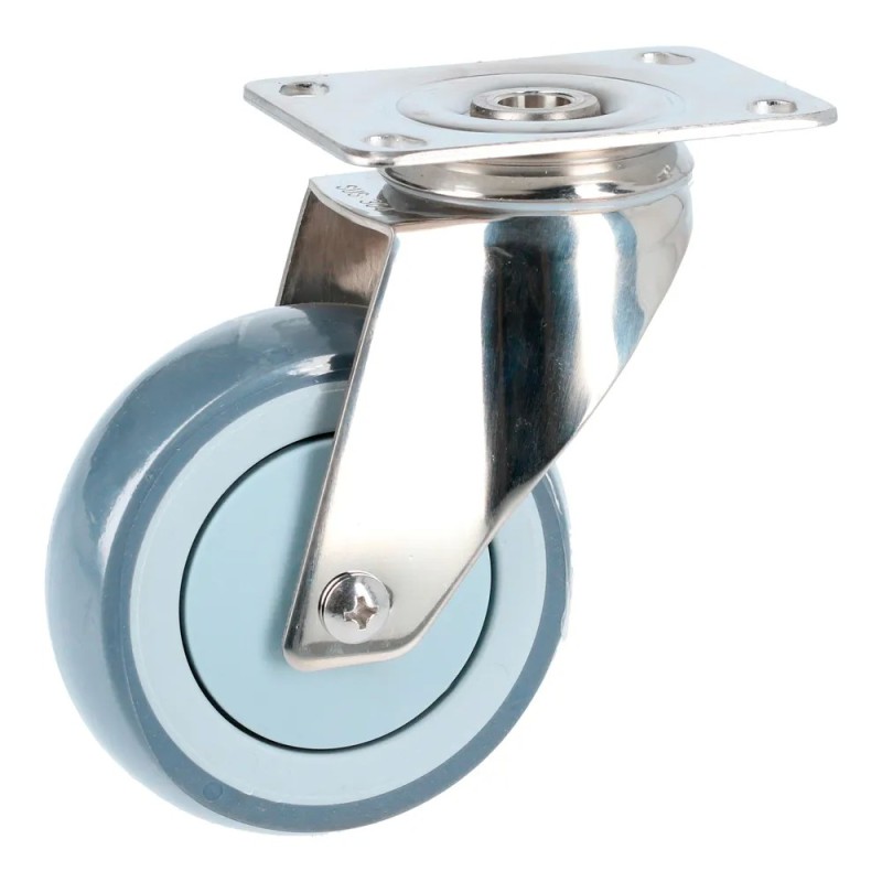 Surtek RTI10G Rodaja de TPR gris con herrajes de acero inoxidable giratoria 4" Surtek