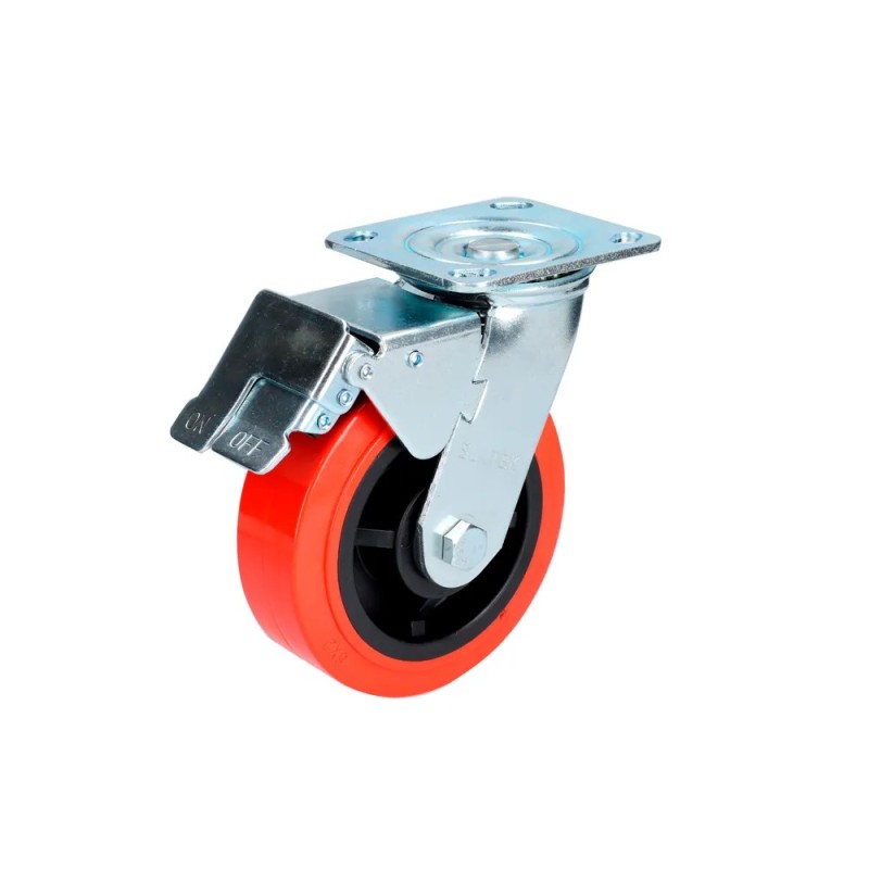 Surtek RR15B Rodaja de poliuretano rojo giratoria con freno 6" Surtek