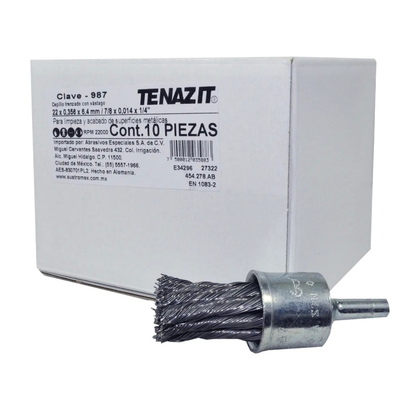 Austromex -987 Cepillo trenzado con vástago de 7/8 x 0.014 x 1/4 pulg. para limpieza de superficies metálicas