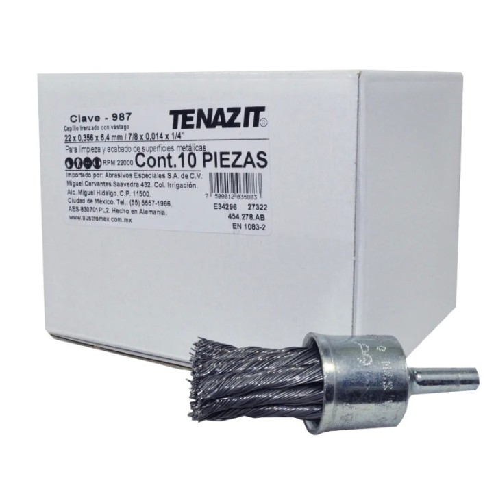Cepillo trenzado con vástago de 7/8 x 0.014 x 1/4 pulg. para limpieza de superficies metálicas