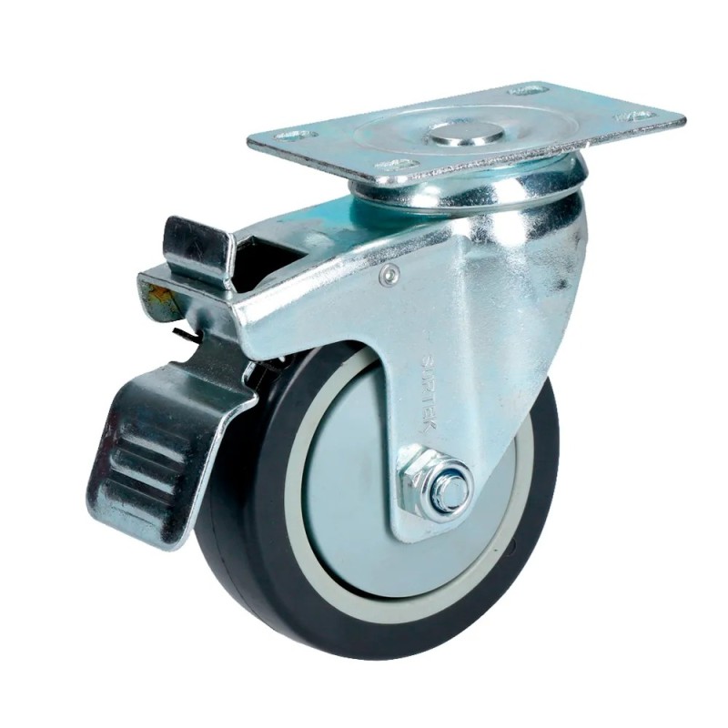 Surtek RG10B Rodaja de poliuretano negro giratoria con freno 4" Surtek