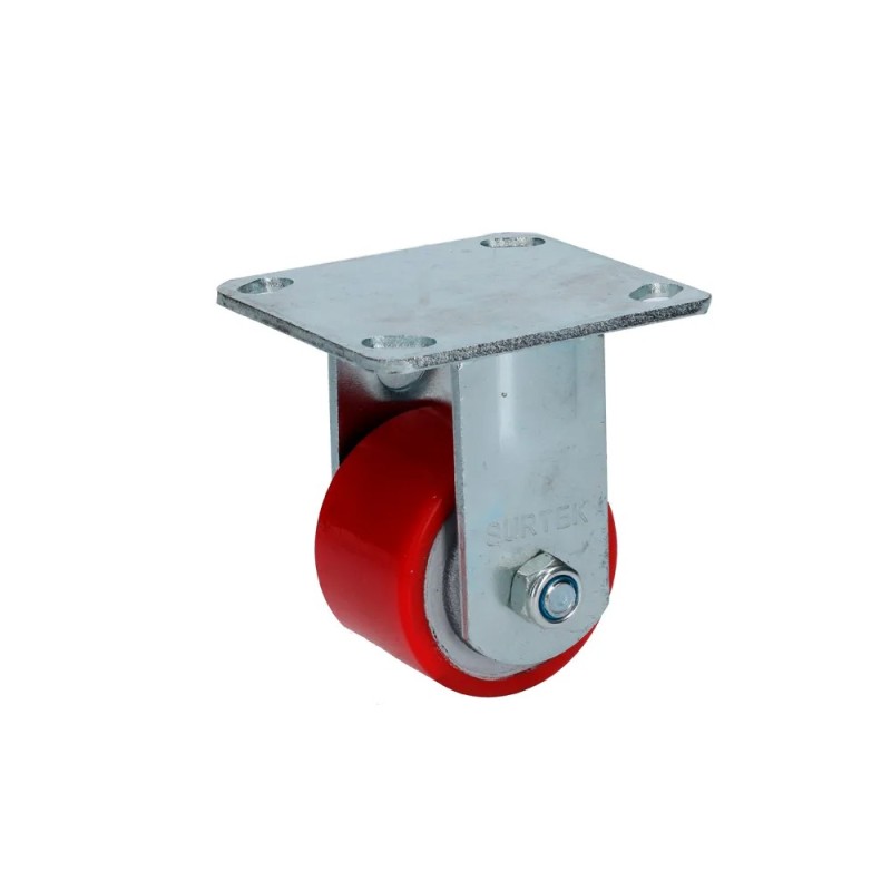 Surtek RP7F Rodaja de fierro con poliuretano rojo fija 3" Surtek