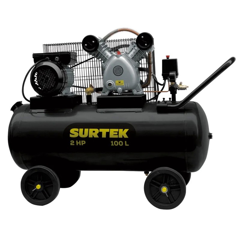 Surtek COMP6100B Compresor de aire eléctrico con transmisión de banda 100 Lt 2 HP 127 V Surtek