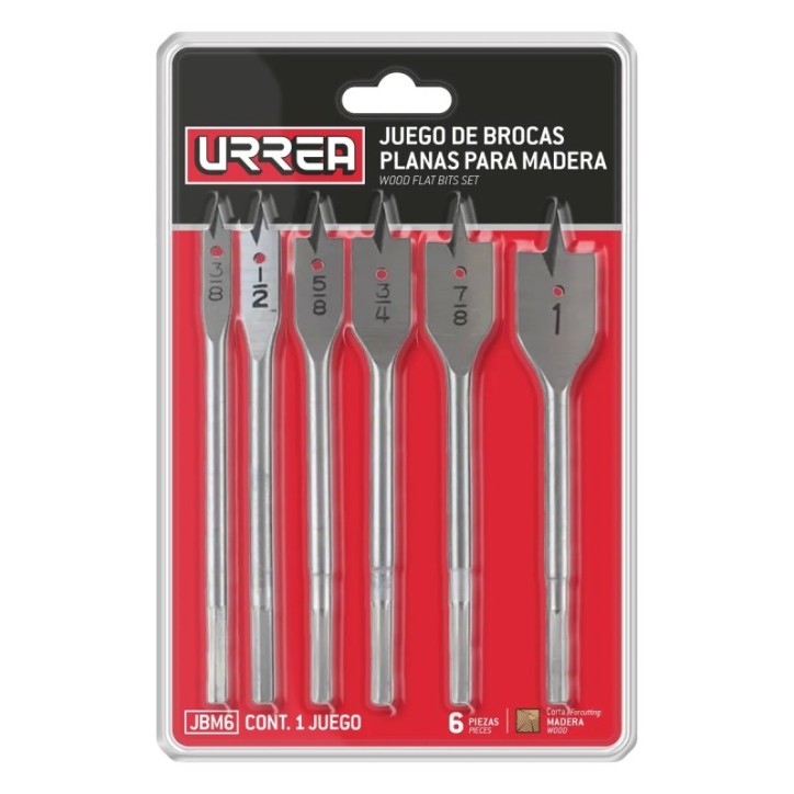 Juego de brocas para madera de acero al carbono tipo manita, 6 piezas Urrea