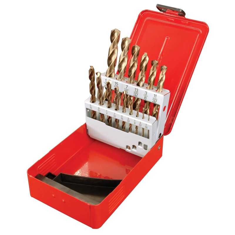 Urrea C5115 Juego de brocas con cobalto de acero de alta velocidad zanco recto 15 piezas Urrea