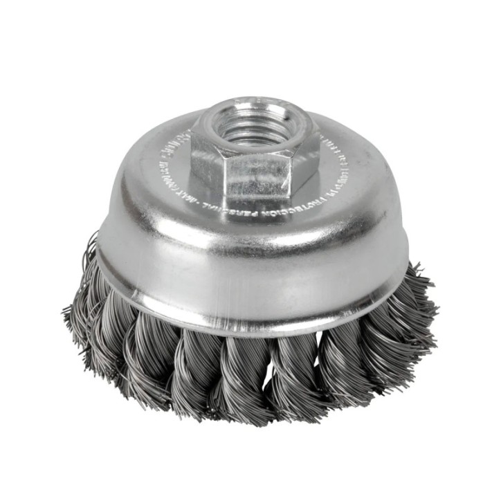 Carda copa trenzada alambre delgado 3" x 0.35 mm con rosca M14 Surtek