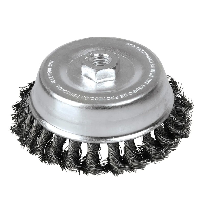 Foy C311 Carda copa trenzada alambre grueso 5" x 0.50 con rosca 5/8" Foy