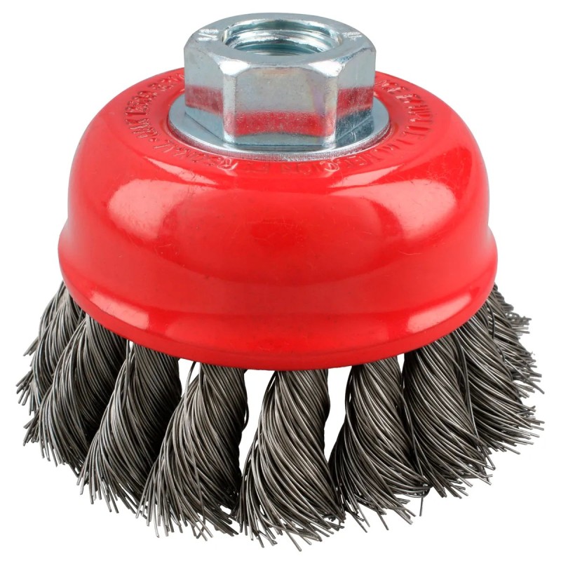 Urrea C928 Carda copa trenzada alambre grueso de acero inoxidable 4" x 0.50 mm con rosca 5/8" Urrea