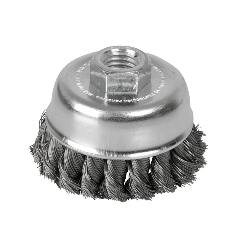 Surtek C612 Carda copa trenzada alambre grueso acero inoxidable 3" x 0.50 mm con rosca 5/8" Surtek