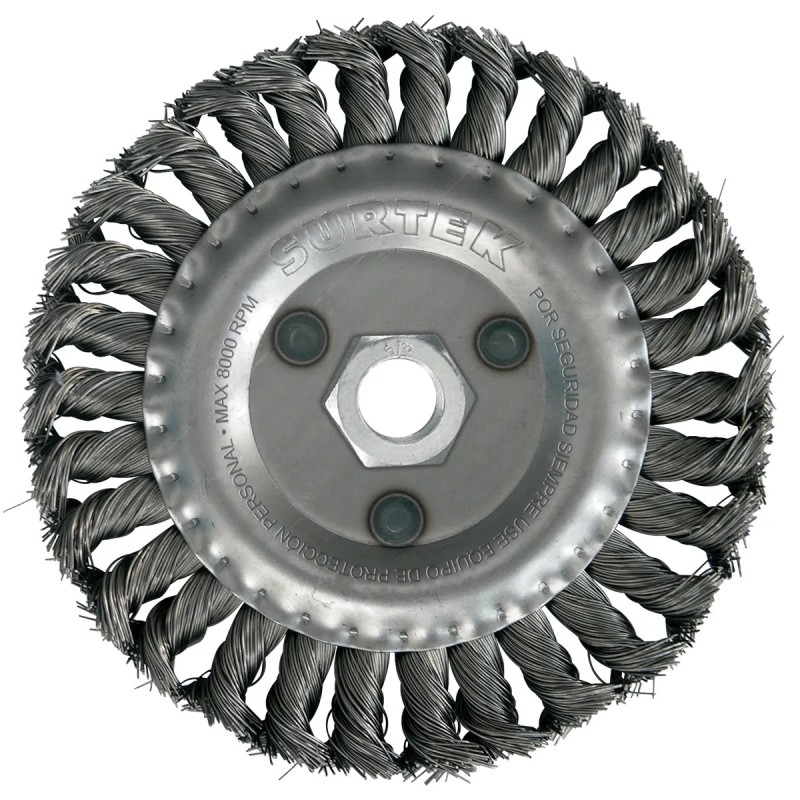 Surtek C538 Carda circular trenzada alambre grueso 7" x 0.50 mm con rosca 7/8" Surtek