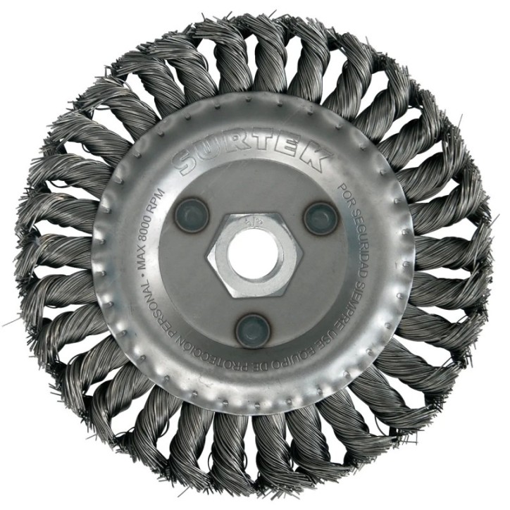 Carda circular trenzada alambre grueso 7" x 0.50 mm con rosca 7/8" Surtek