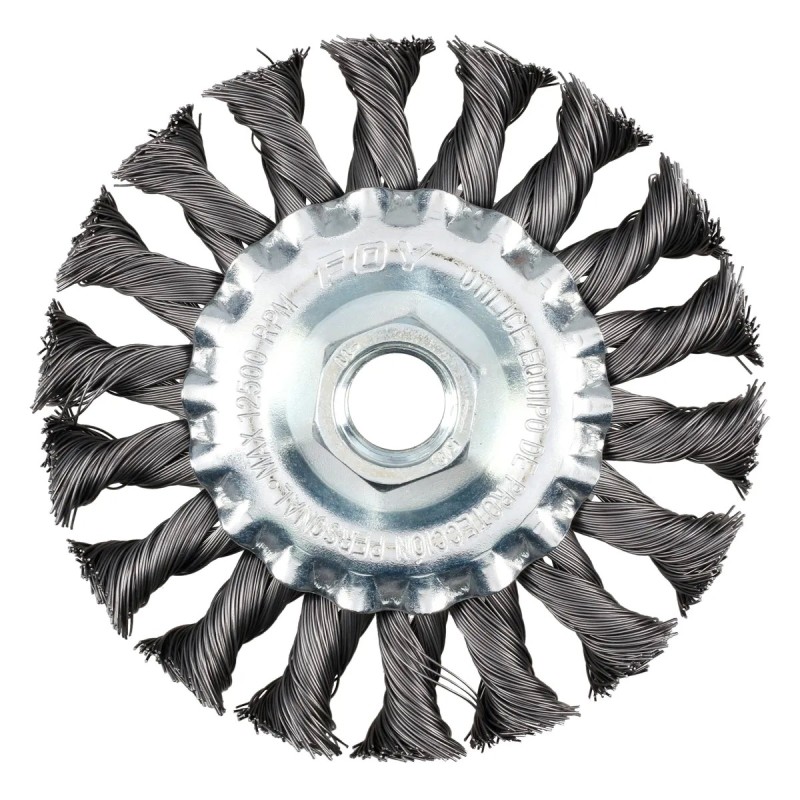 Foy C324 Carda circular trenzada alambre grueso 4" x 0.50 con rosca M14 Foy