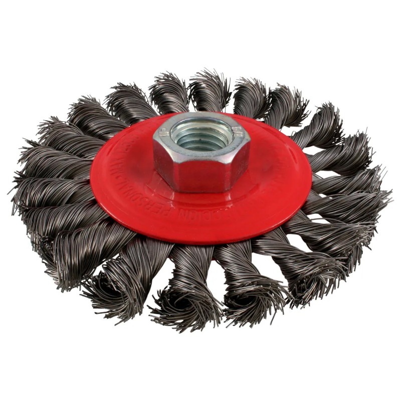 Urrea C948 Carda circular trenzada alambre grueso de acero inoxidable 4" x 0.50 mm con rosca 5/8" Urrea