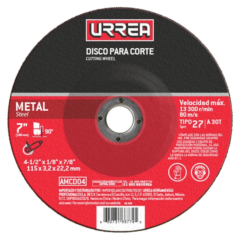 Urrea AMGD04 Disco abrasivo tipo 27 para metal 4-1/2" x 1/4" Urrea