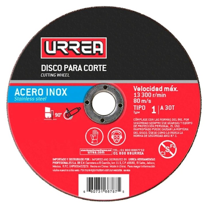 Disco abrasivo tipo 27 para acero inoxidable 7" x 5/32" Urrea