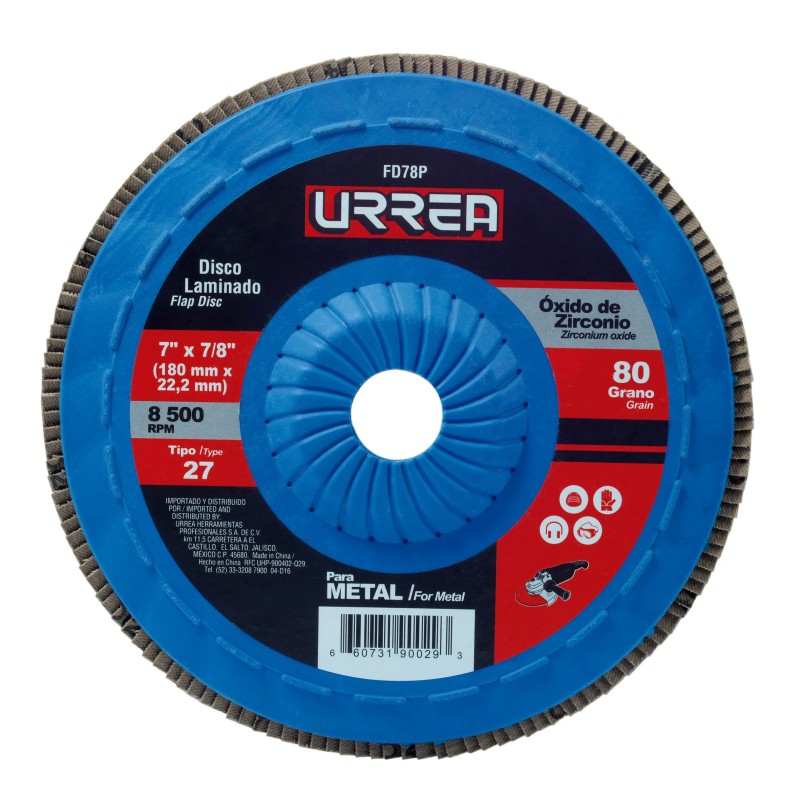 Urrea FD78P Disco laminado tipo 27 grano 80 con respaldo plástico 7" Urrea