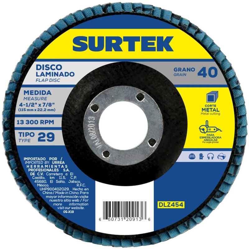 Surtek DLZ454 Disco laminado tipo 29 grano 40 4-1/2" Surtek
