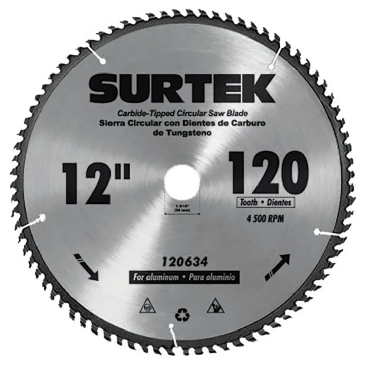 Disco para sierra circular para corte aluminio 120 dientes, 12" Surtek