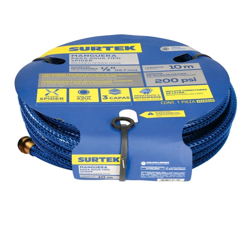 Surtek M12S25 Manguera para jardín tejido spider con conector metálico 1/2" 25 m Surtek