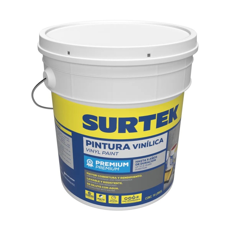 Surtek PVPAM Cubeta de pintura vinílica premium 19 Lt color amarillo intenso Surtek