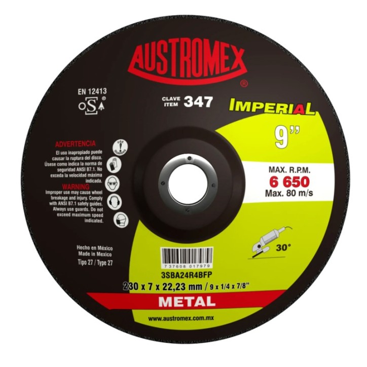 Disco abrasivo para desbaste de metal de 9 x 1/4 x 7/8 pulg