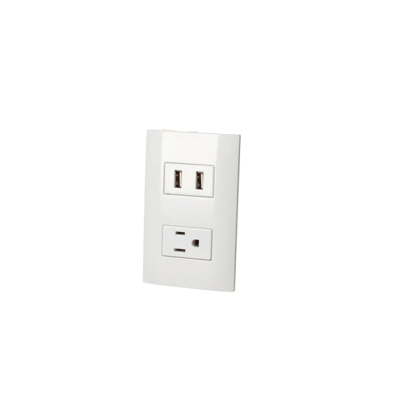 Surtek P432B Placa 1 contacto 1 USB doble 1/3 línea Americana color blanco Surtek
