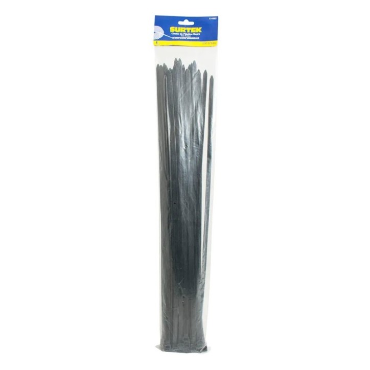 Cinchos plásticos 400 x 7.6 mm, tensión 55 Kg de 50 piezas color negro Surtek