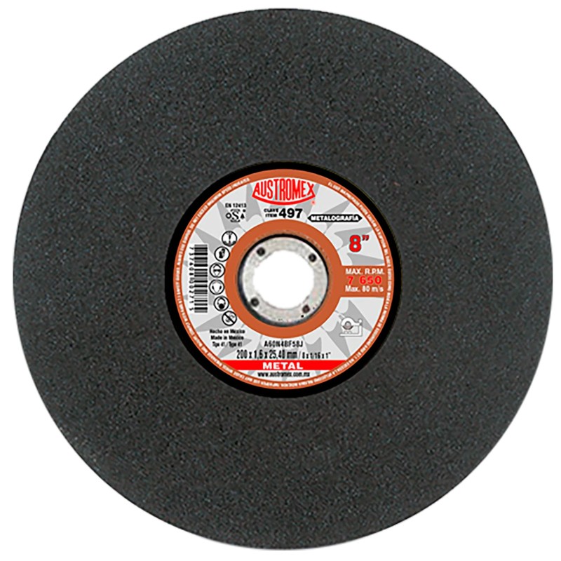 Austromex 497 Disco abrasivo para corte de pruebas metalográficas de 8 x 1/16 x 1 pulg.
