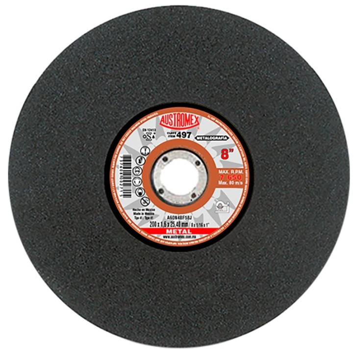 Disco abrasivo para corte de pruebas metalográficas de 8 x 1/16 x 1 pulg.