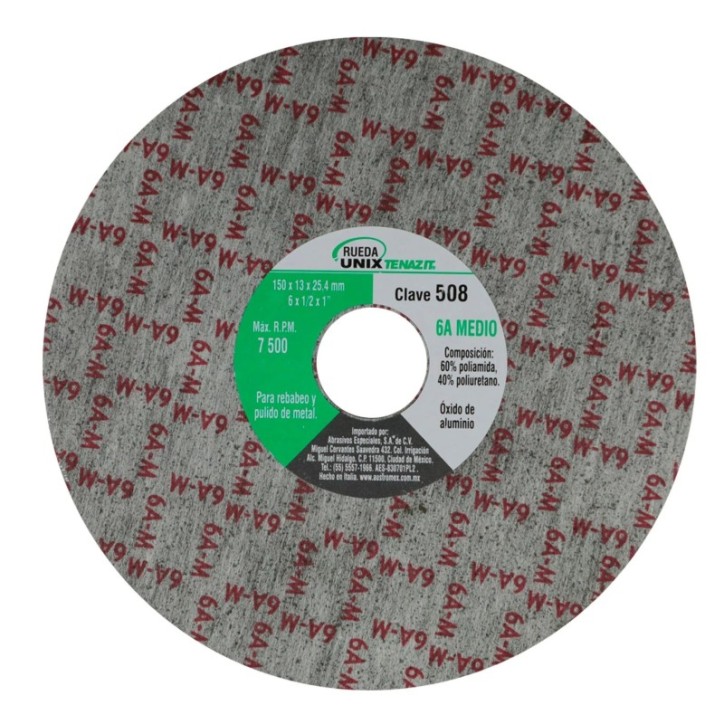 Disco unix de óxido de aluminio grano medio de 6 x 1/2 x 1 pulg.