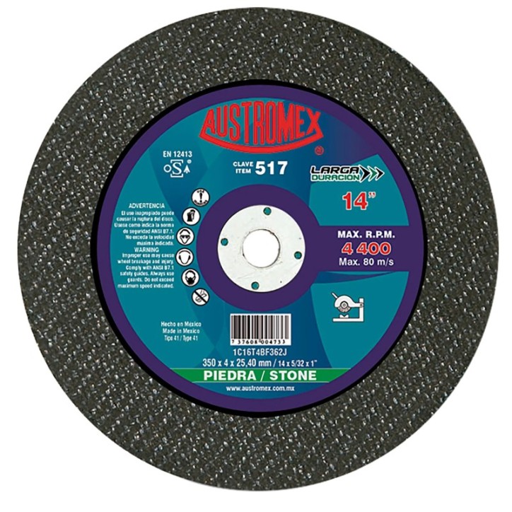 Disco abrasivo para corte de piedra, azulejo, mármol y concreto de 14 x 5/32 x 1 pulg.