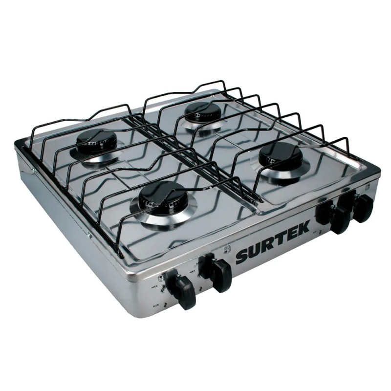 Surtek EGAF4 Estufa de gas 4 quemadores de acero inoxidable Surtek