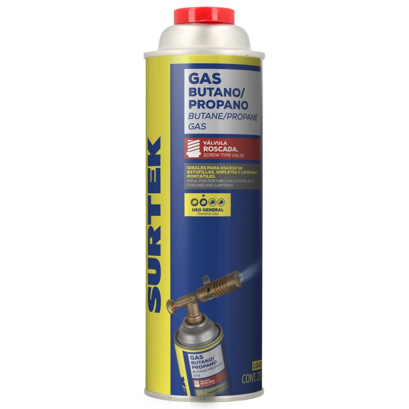 Surtek LGASO Lata de gas butano/propano con válvula roscada 275 g Surtek