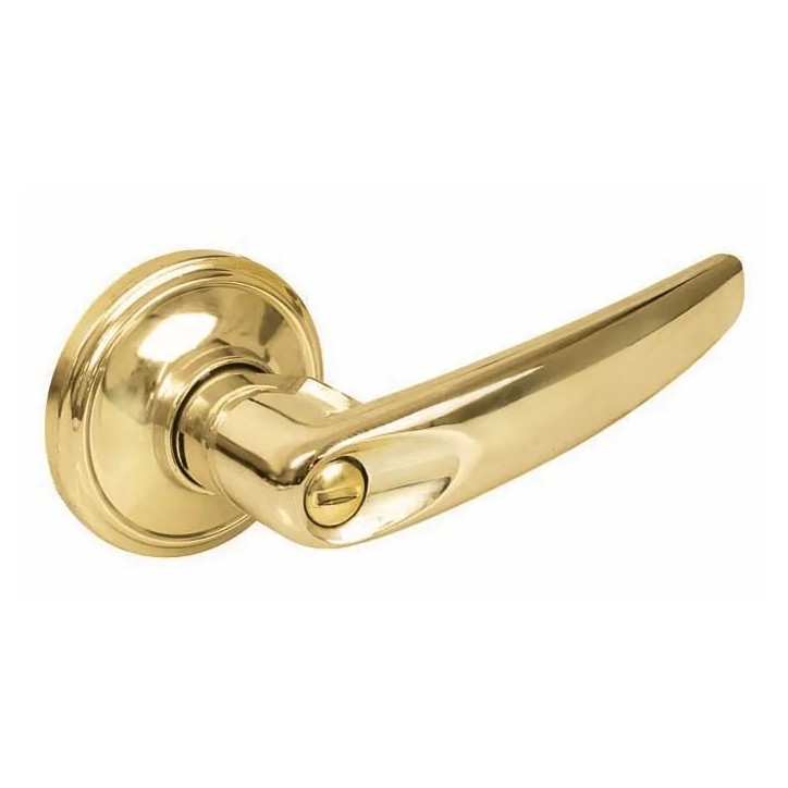 Manija tubular recta función baño, latón brillante, llave estándar, blíster Lock