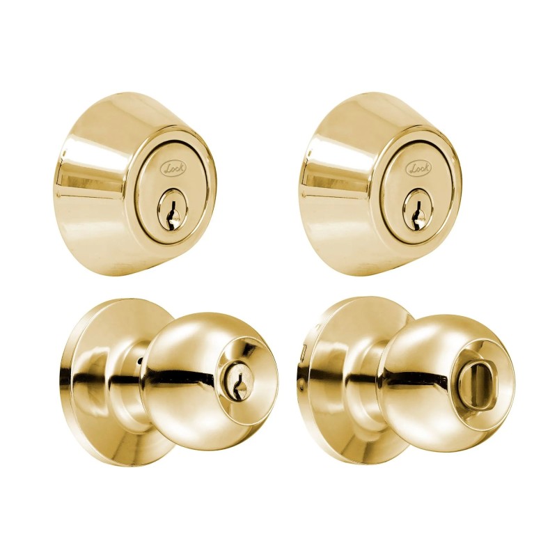 Lock 14CB Combo de pomo tubulares de bola función doble latón brillante llave estándar blíster Lock