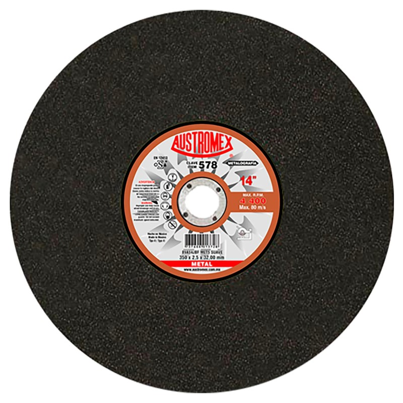 Austromex 578 Disco abrasivo para corte de pruebas metalográficas de 14 x 3/32 x 1-1/4 pulg