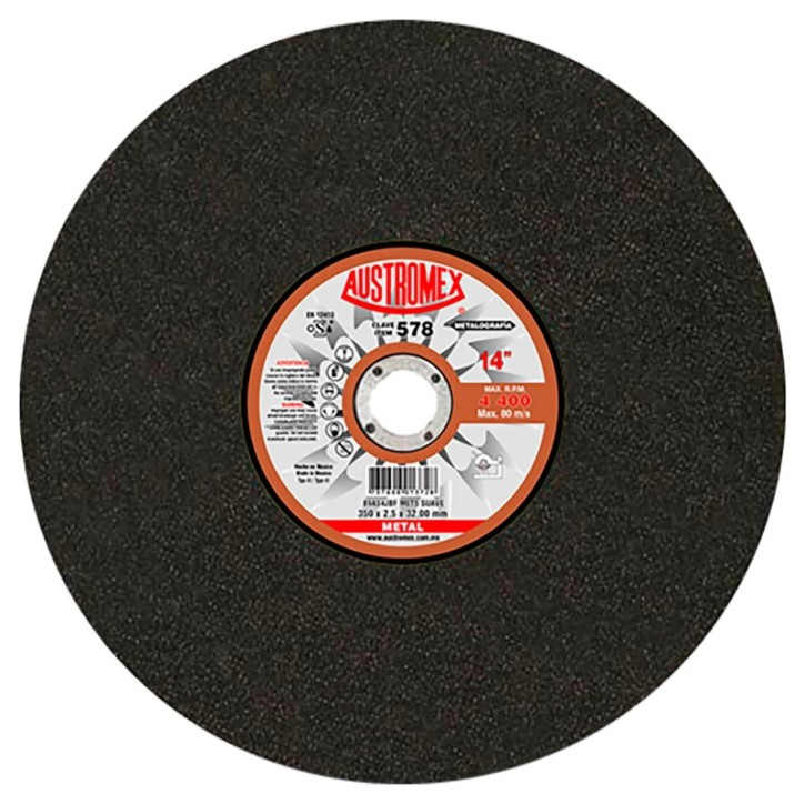 Disco abrasivo para corte de pruebas metalográficas de 14 x 3/32 x 1-1/4 pulg