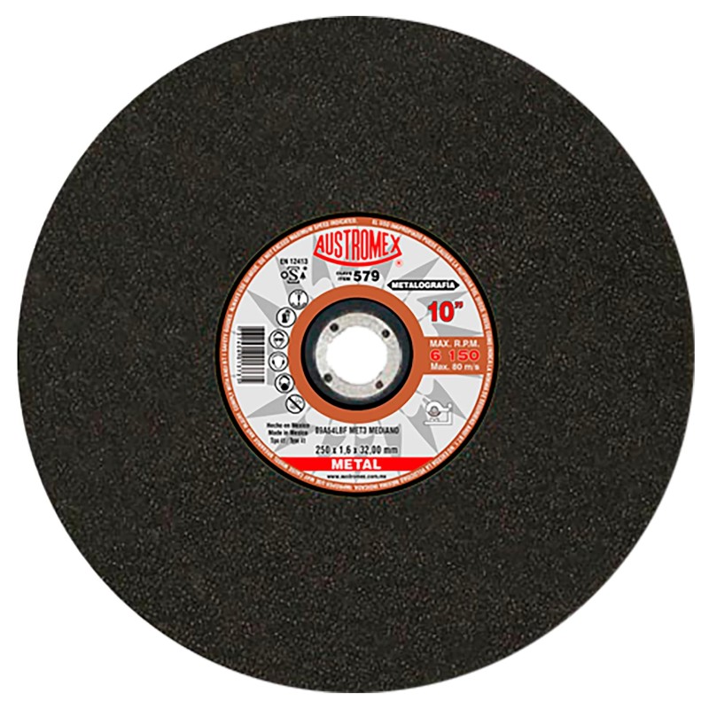 Austromex 579 Disco abrasivo para corte de pruebas metalográficas de 10 x 1/16 x 1-1/4 pulg