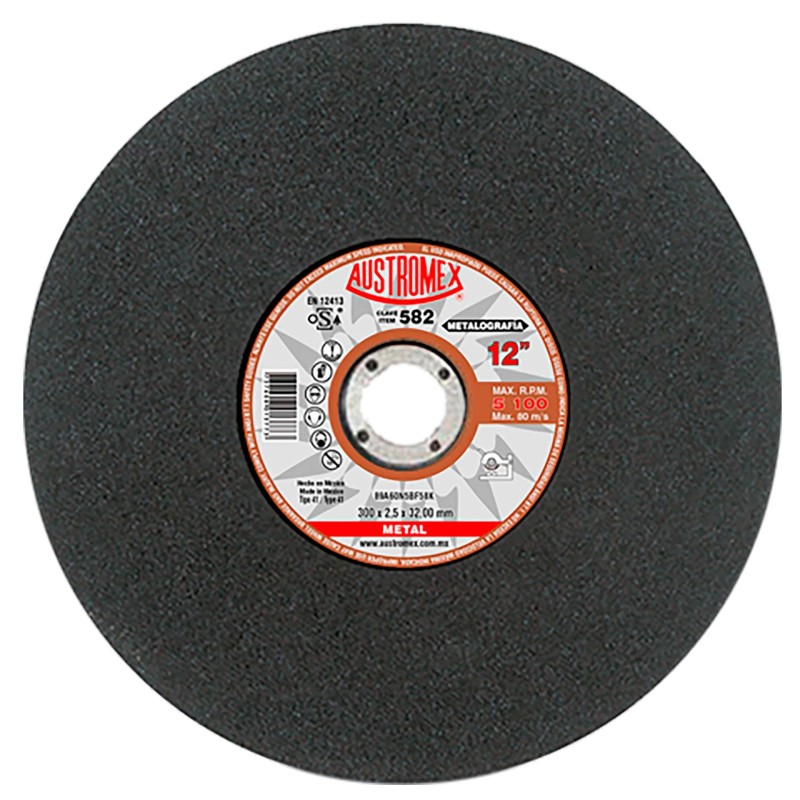 Austromex 582 Disco abrasivo para corte de pruebas metalográficas de 12 x 3/32 x 1-1/4 pulg