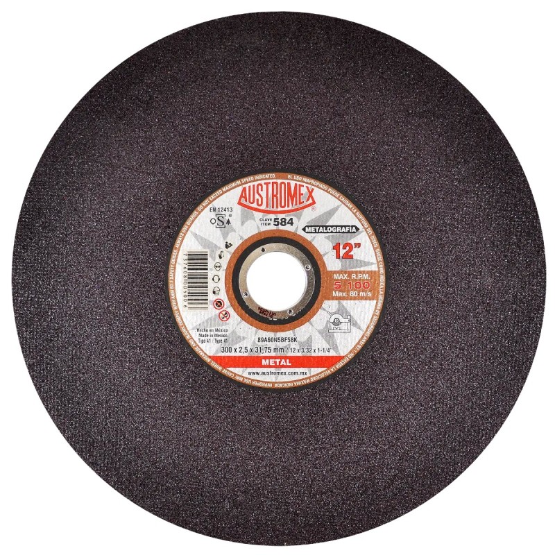 Austromex 584 Disco abrasivo para corte de pruebas metalográficas de 12 x 3/32 x 1-1/4 pulg
