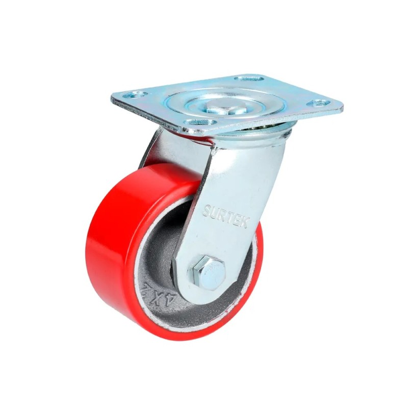 Surtek RP10G Rodaja de fierro con poliuretano rojo giratoria 4" Surtek