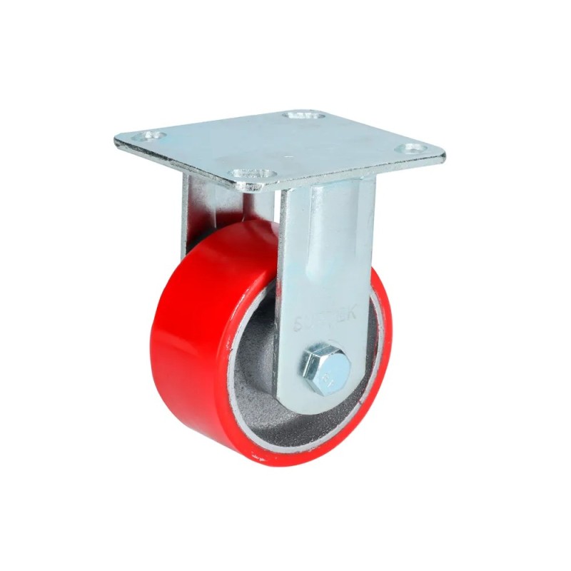 Surtek RP10F Rodaja de fierro con poliuretano rojo fija 4" Surtek