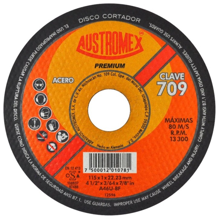 Disco abrasivo para corte de acero al carbón de 4-1/2 x 3/64 x 7/8 pulg.