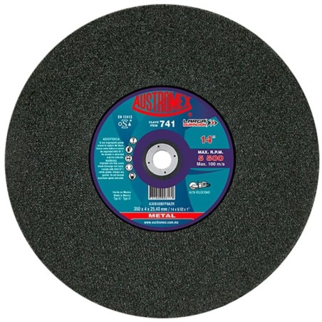 Austromex 741 Disco abrasivo para corte de acero y fundición de 14 x 5/32 x 1 pulg.