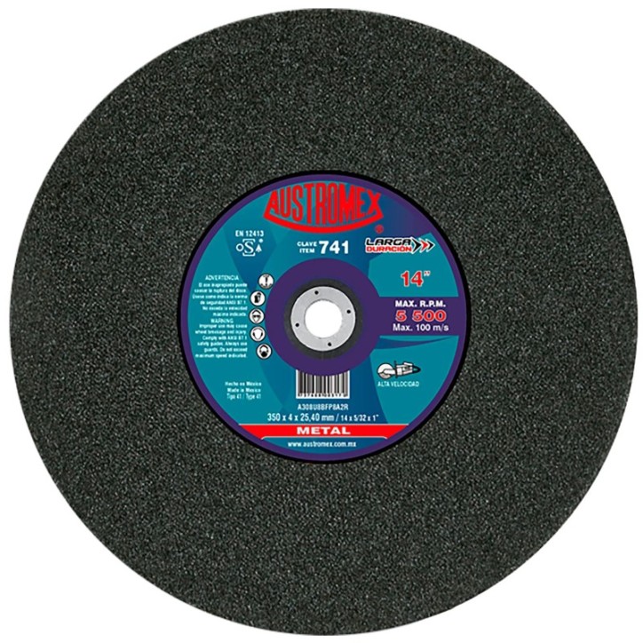 Disco abrasivo para corte de acero y fundición de 14 x 5/32 x 1 pulg.
