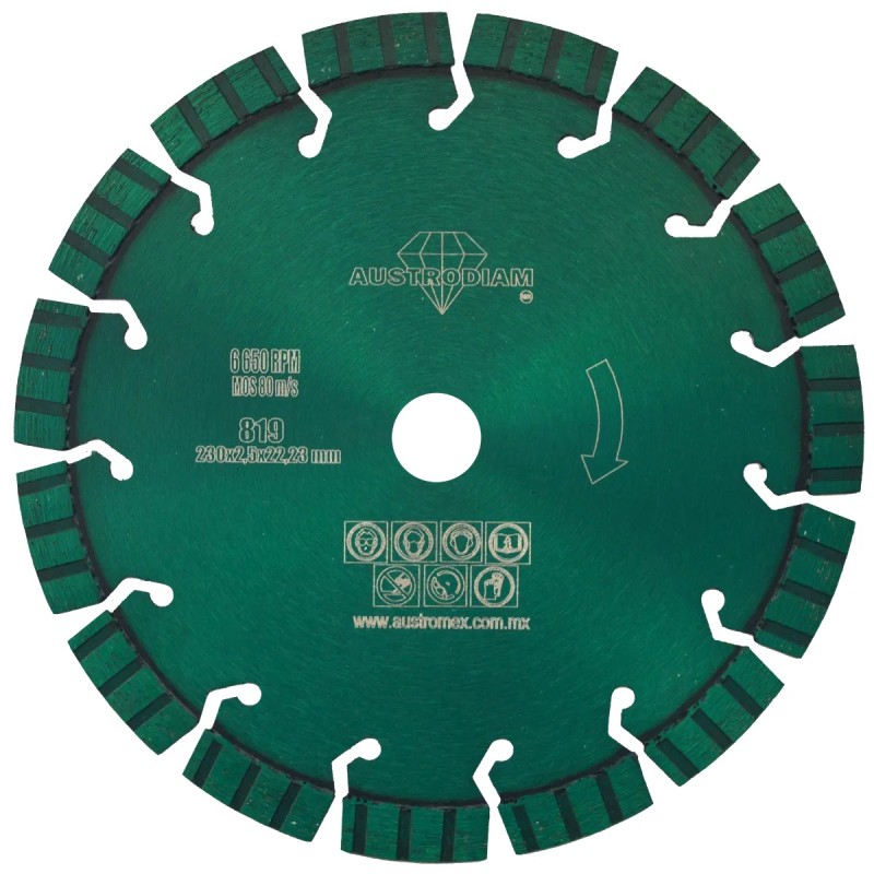 Austromex 819 Disco de diamante de 9 x 0.10 x 7/8 pulg. para corte.