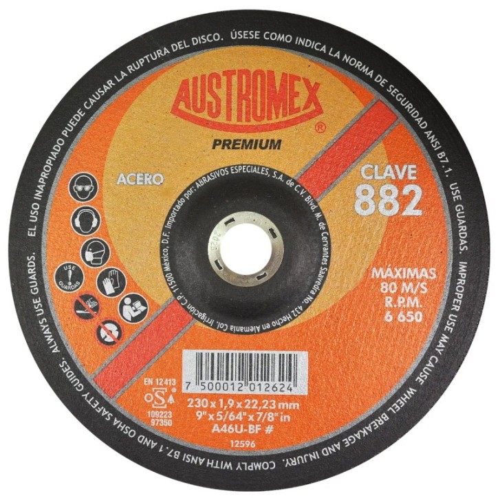 Disco abrasivo para corte de acero al carbón de 9 x 5/64 x 7/8 pulg.
