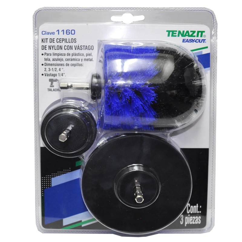 Austromex 1160 Kit de cepillos de nylon con vástago para limpieza de plástico